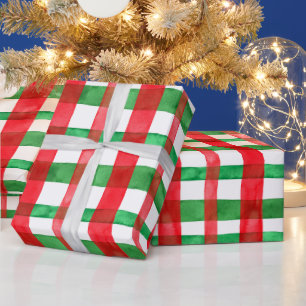 Papier Cadeau Aquarelle mignonne Rouge Vert Vacances Plaid Noël