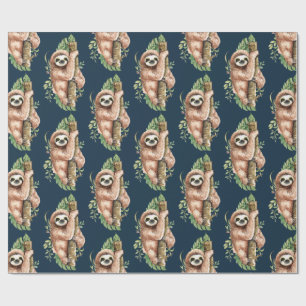 Papier Cadeau Aquarelle mignonne Sloth & Feuilles tropicaux