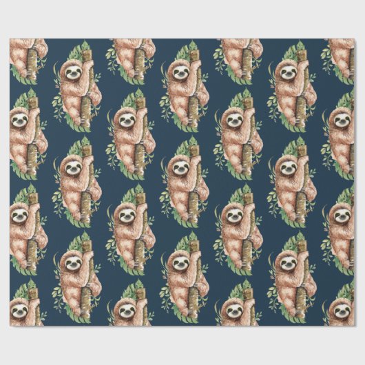 Papier Cadeau Aquarelle mignonne Sloth & Feuilles tropicaux (Plat)