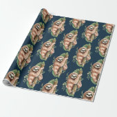 Papier Cadeau Aquarelle mignonne Sloth & Feuilles tropicaux (Déroulé)