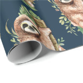 Papier Cadeau Aquarelle mignonne Sloth & Feuilles tropicaux (Coin rond)