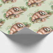 Papier Cadeau Aquarelle mignonne Sloth & Feuilles tropicaux (Coin)