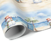 Papier Cadeau Aquarelle mignonne Snowman en vacances (Coin rond)