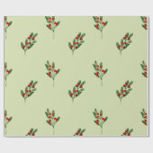 Papier Cadeau Aquarelle Mistletoe avec Berries rouges Noël (Plat)