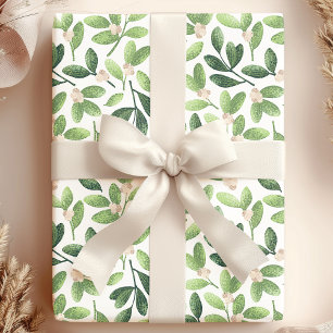 Papier Cadeau Aquarelle Mistletoe Élégante Green Floral Holiday