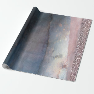 Papier Cadeau Aquarelle moderne Bleu & Rose Gold Pink Party