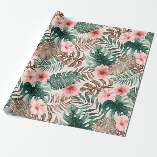 Papier Cadeau Aquarelle moderne Boho Tropical Floral (Déroulé)