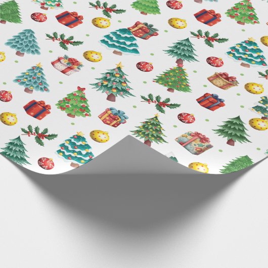 Papier Cadeau Aquarelle moderne Cadeaux de Noël Arbre vert (Coin)