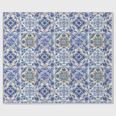 Papier Cadeau Aquarelle moderne Carrelage bleu méditerranéen (Plat)