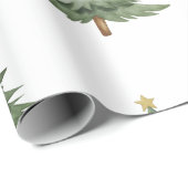 Papier Cadeau Aquarelle moderne hiver Arbre vert Noël (Coin rond)