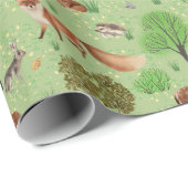 Papier Cadeau Aquarelle moderne mignonne Bois Animaux Pré (Coin rond)