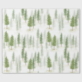 Papier Cadeau Aquarelle moderne Noël Arbres verts (Plat)