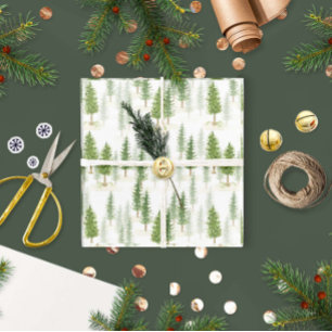 Papier Cadeau Aquarelle moderne Noël Arbres verts