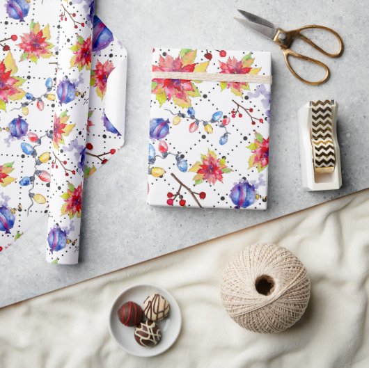 Papier Cadeau Aquarelle moderne Noël Fête Motif Floral (Artisanat)