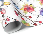 Papier Cadeau Aquarelle moderne Noël Fête Motif Floral (Coin rond)