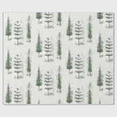 Papier Cadeau Aquarelle moderne Noël pin vert cadeau (Plat)