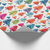 Papier Cadeau Aquarelle moderne Noël Pins colorés (Coin)