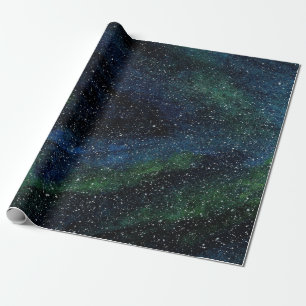 Papier Cadeau Aquarelle moderne Peint à la main Bleu Vert Galaxi