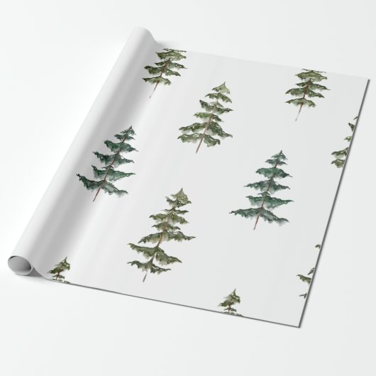 Papier Cadeau Aquarelle moderne Pine d'hiver Arbre vert Noël (Déroulé)