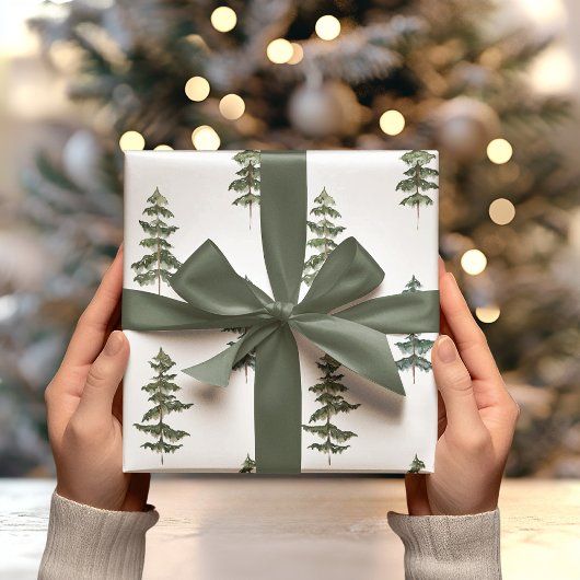 Papier Cadeau Aquarelle moderne Pine d'hiver Arbre vert Noël