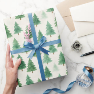 Papier Cadeau Aquarelle moderne Pins de Noël Arbres sans soudure