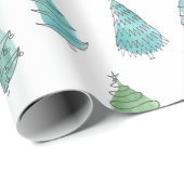 Papier Cadeau Aquarelle moderne Pins verts de Noël (Coin rond)