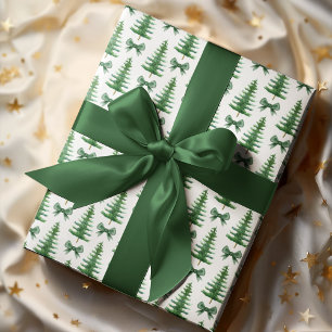 Papier Cadeau Aquarelle moderne sapin vert de Noël