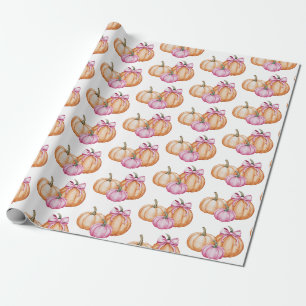 Papier Cadeau Aquarelle moderne tendance Citrouille Coquette Bow