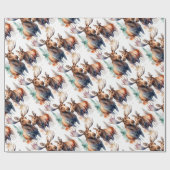 Papier Cadeau Aquarelle Moose Hiver Animal Faune Nature Art (Plat)