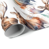 Papier Cadeau Aquarelle Moose Hiver Animal Faune Nature Art (Coin rond)