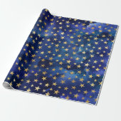 Papier Cadeau Aquarelle Motif bleu avec étoiles or (Déroulé)