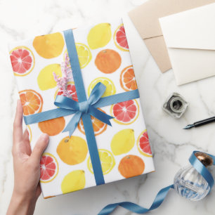 Papier Cadeau Aquarelle Motif de fruits d'agrumes