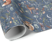 Papier Cadeau Aquarelle Motif de la forêt bleue naturelle (Coin rond)