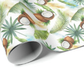 Papier Cadeau Aquarelle Motif de noix de coco tropicale (Coin rond)