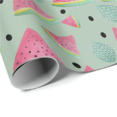 Papier Cadeau Aquarelle Motif de pastèque verte peinte à la main (Coin rond)