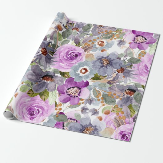 Papier Cadeau Aquarelle Motif Floral (Déroulé)