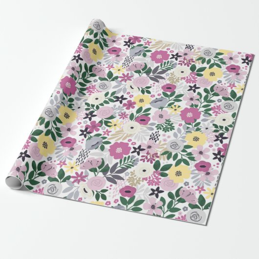 Papier Cadeau Aquarelle Motif Floral (Déroulé)