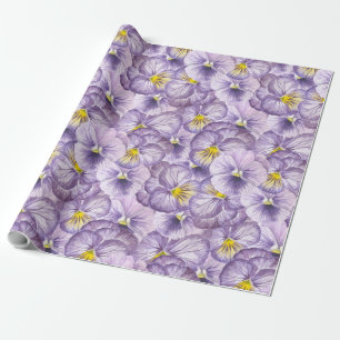 Papier Cadeau Aquarelle motif floral avec panneaux violets