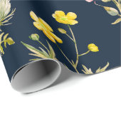 Papier Cadeau Aquarelle motif floral, main fleur délicate dr (Coin rond)