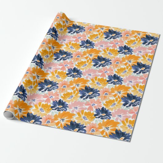 Papier Cadeau Aquarelle Motif Floral Rétro (Déroulé)