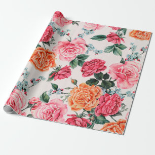 Papier Cadeau aquarelle motif floral, vintage, fleur,