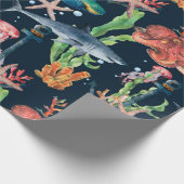 Papier Cadeau Aquarelle motif transparent avec requin et laminai (Coin)