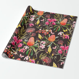 Papier Cadeau Aquarelle motif tropical, fleurs, banlieues o