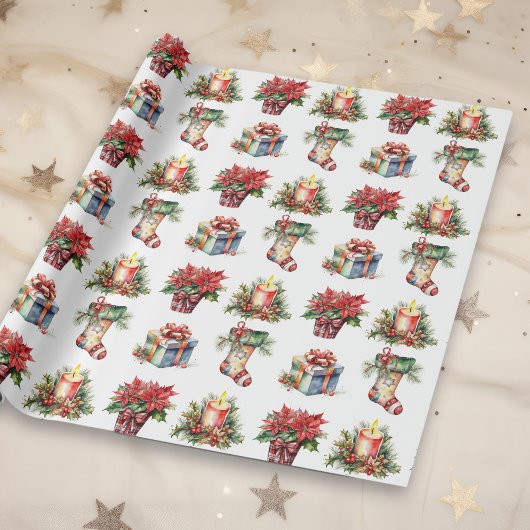 Papier Cadeau Aquarelle Motifs de Noël