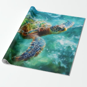 Papier Cadeau Aquarelle Natation Tortue de mer