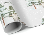 Papier Cadeau Aquarelle Neige Moderne Cute Vert Gnome Noël (Coin rond)