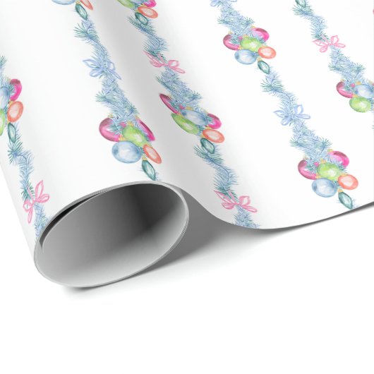 Papier Cadeau Aquarelle Noël Baubles colorés Tinsel (Coin rond)