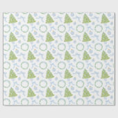 Papier Cadeau Aquarelle Noël Bleu Bow Ginger Jar Trees (Plat)