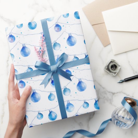 Papier Cadeau Aquarelle Noël Bleu Éclairage (Cadeaux)