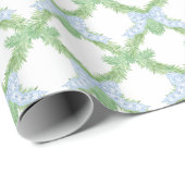 Papier Cadeau Aquarelle Noël Blue Bow Garland (Coin rond)